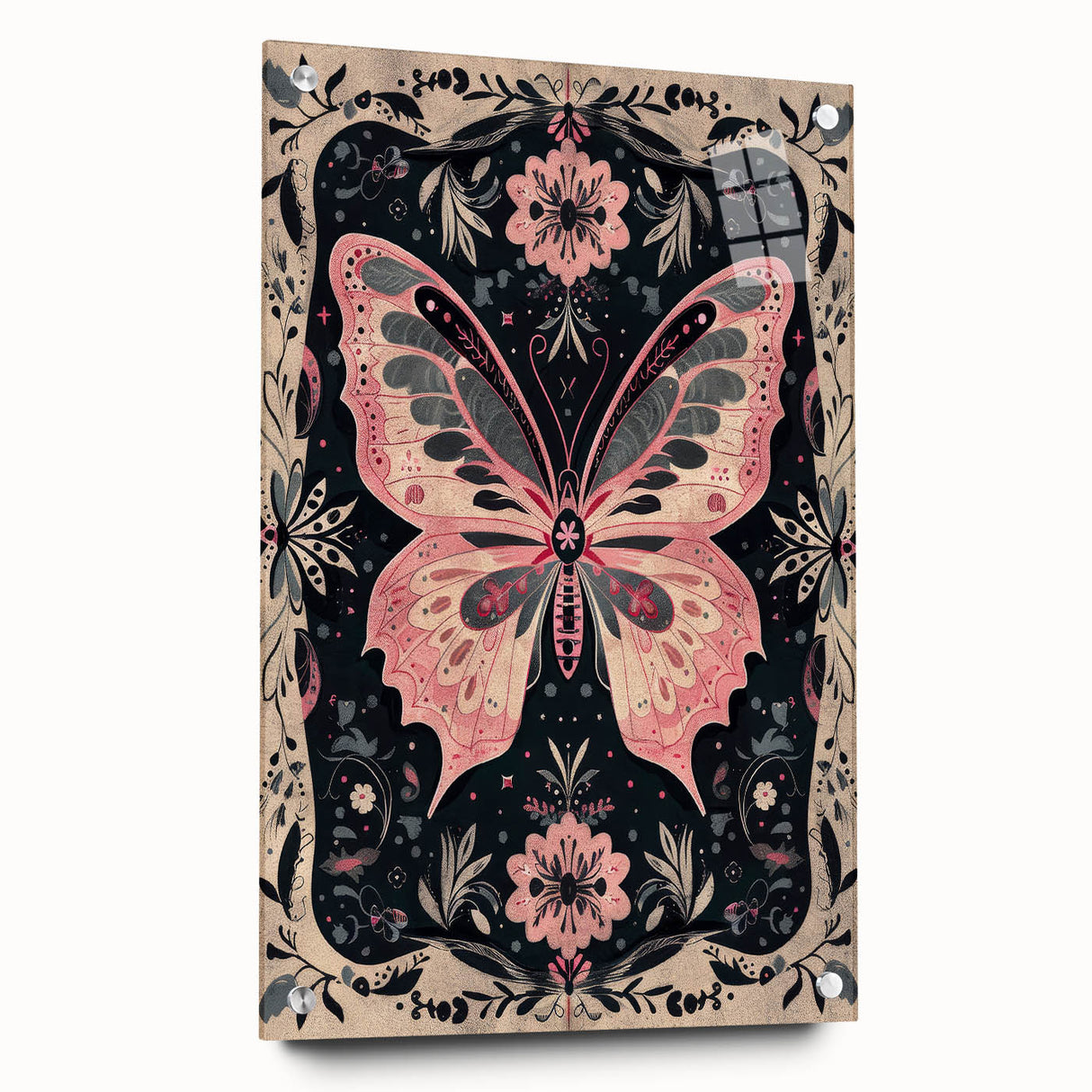 Scandinavian Wall Decor | Nordic Butterfly Art Print in Pink and Gray