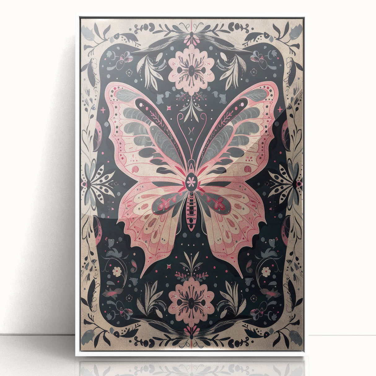 Scandinavian Wall Decor | Nordic Butterfly Art Print in Pink and Gray