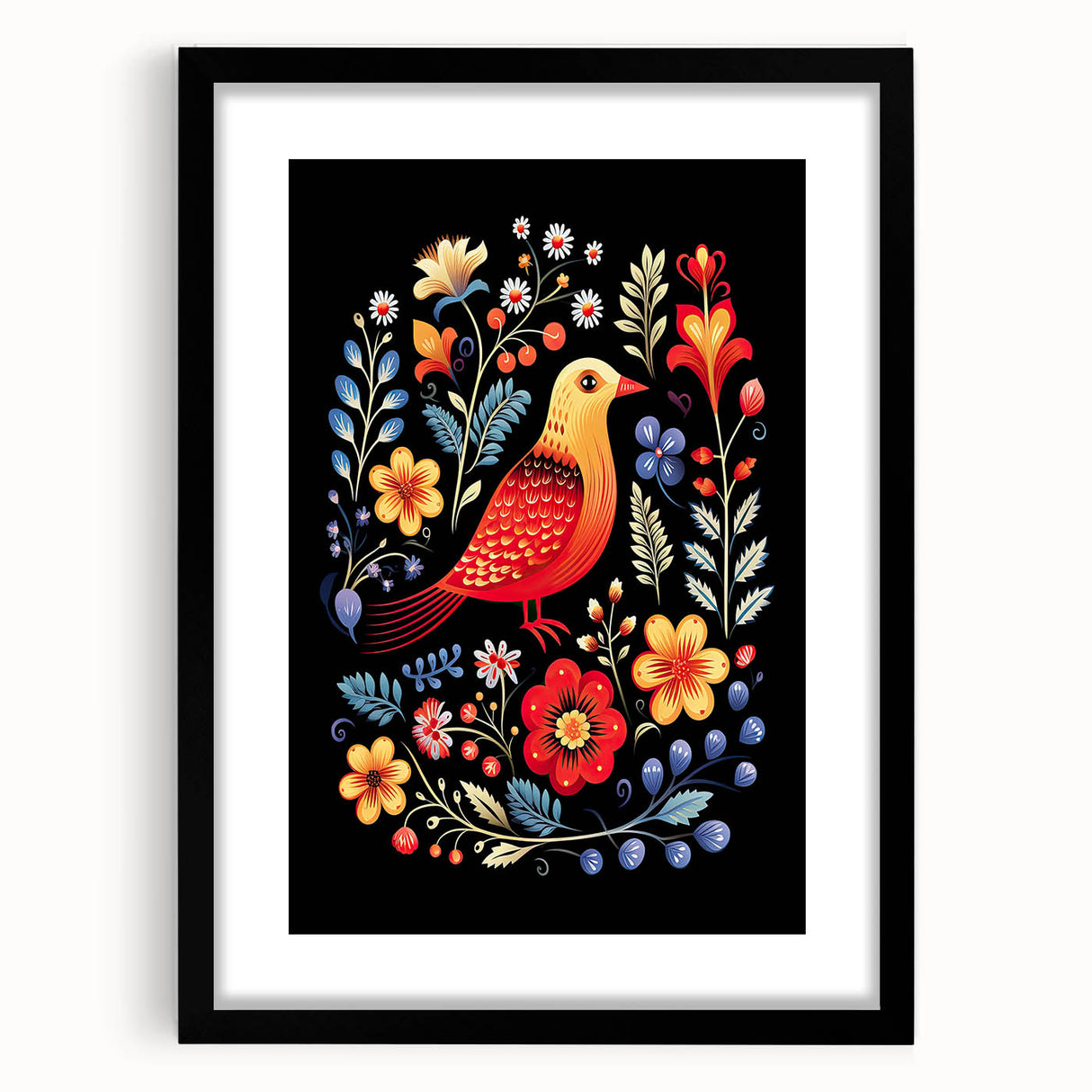 Scandinavian Wall Decor | Vibrant Nordic Bird Art Print | Hygge-Inspired