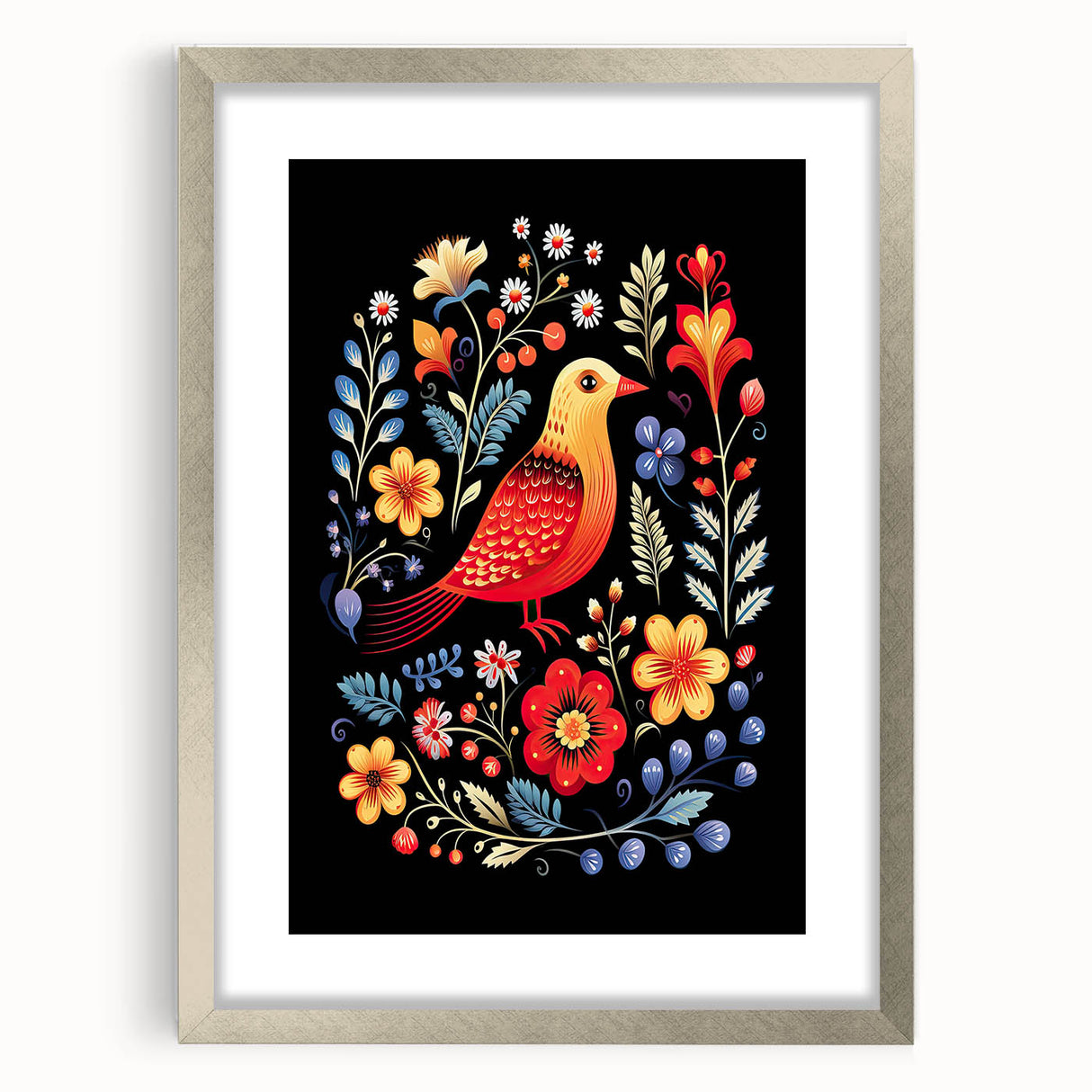 Scandinavian Wall Decor | Vibrant Nordic Bird Art Print | Hygge-Inspired