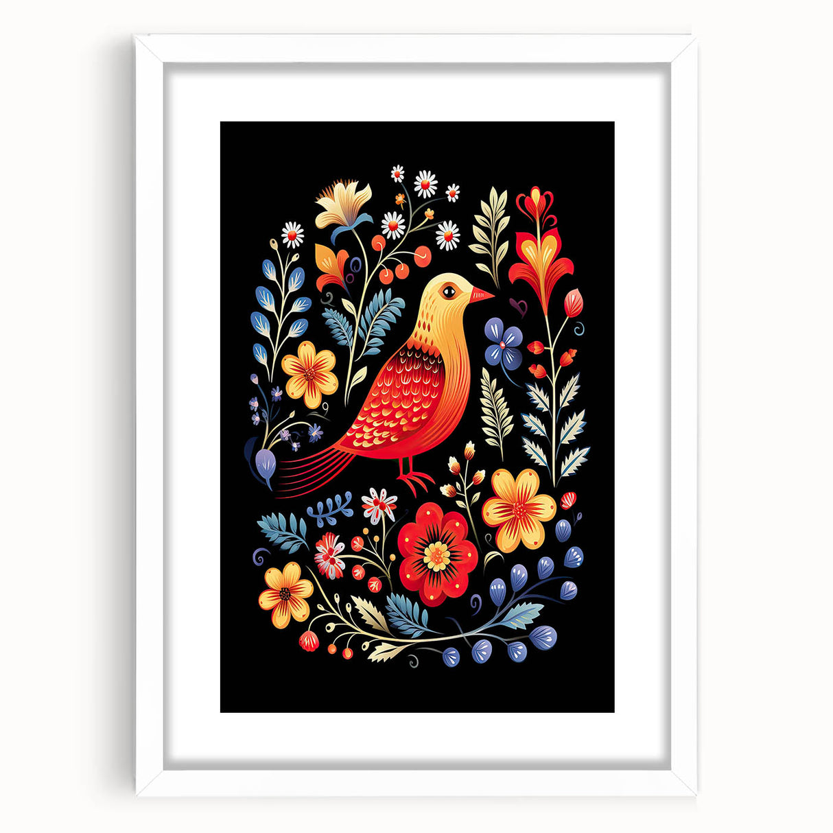Scandinavian Wall Decor | Vibrant Nordic Bird Art Print | Hygge-Inspired