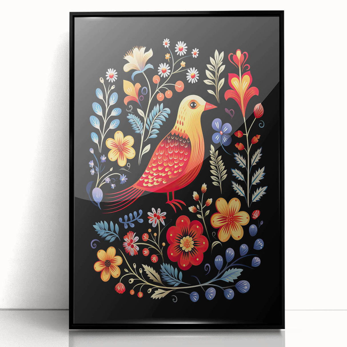 Scandinavian Wall Decor | Vibrant Nordic Bird Art Print | Hygge-Inspired