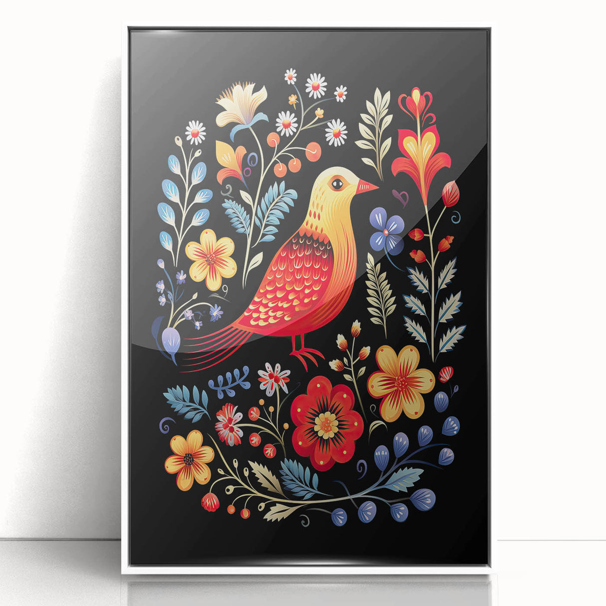 Scandinavian Wall Decor | Vibrant Nordic Bird Art Print | Hygge-Inspired