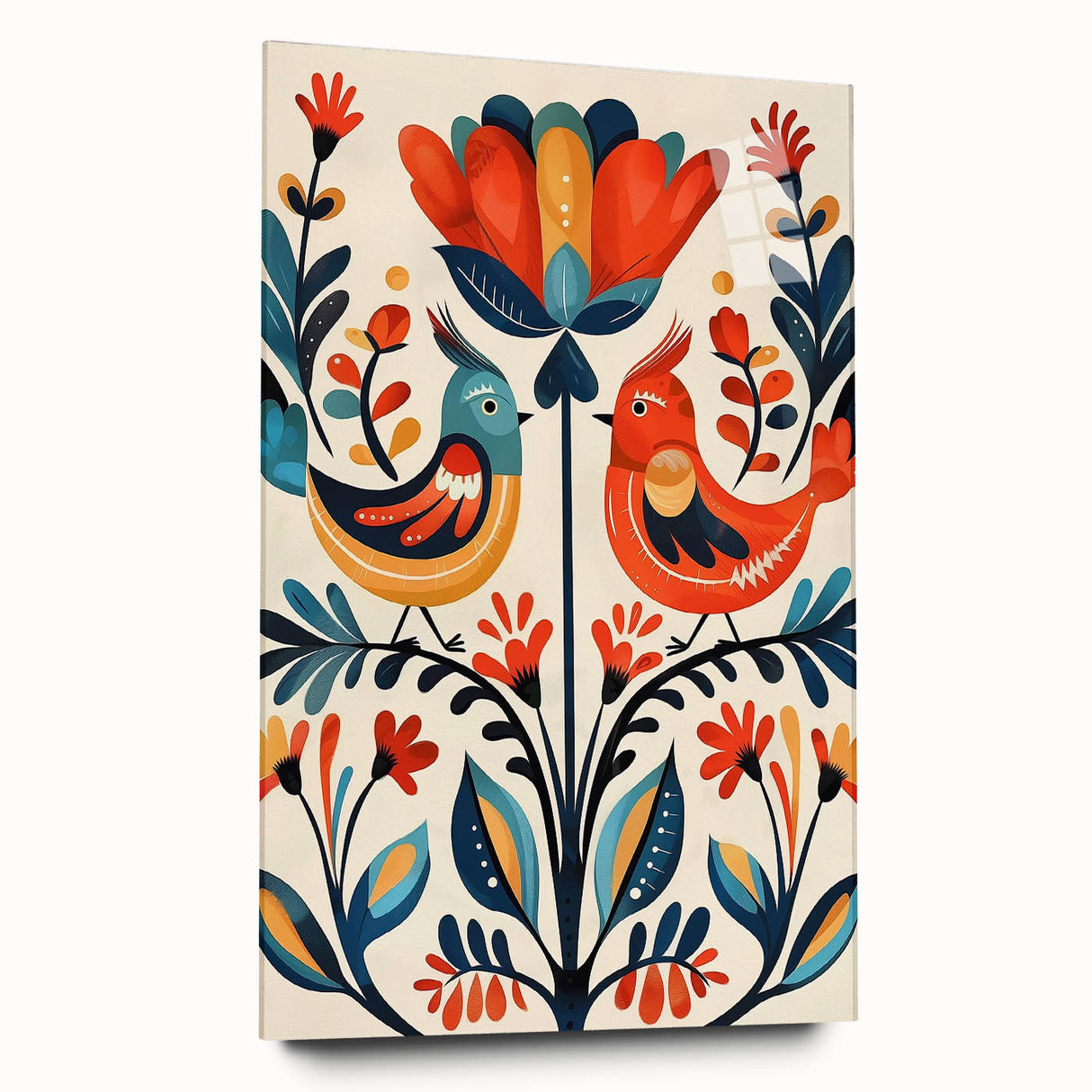 Scandinavian Wall Art | Vibrant Nordic Bird Floral Art Print | Hygge Style