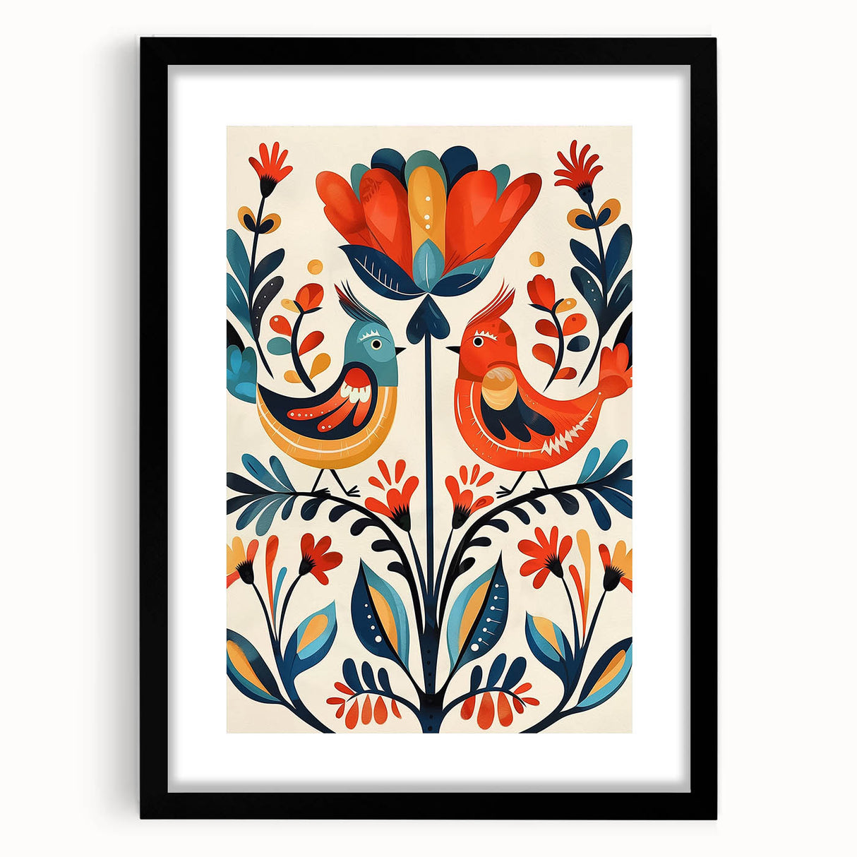 Scandinavian Wall Art | Vibrant Nordic Bird Floral Art Print | Hygge Style