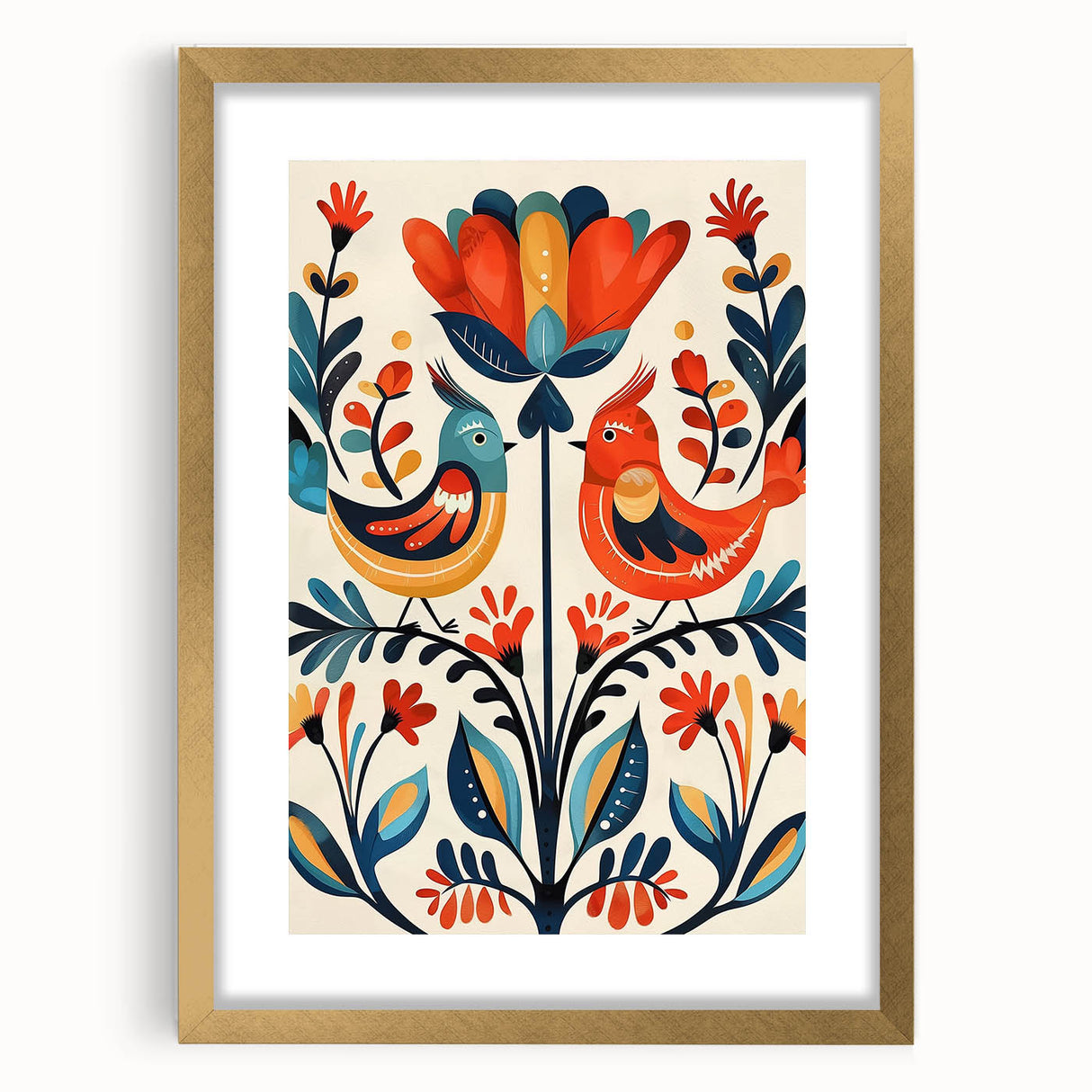Scandinavian Wall Art | Vibrant Nordic Bird Floral Art Print | Hygge Style