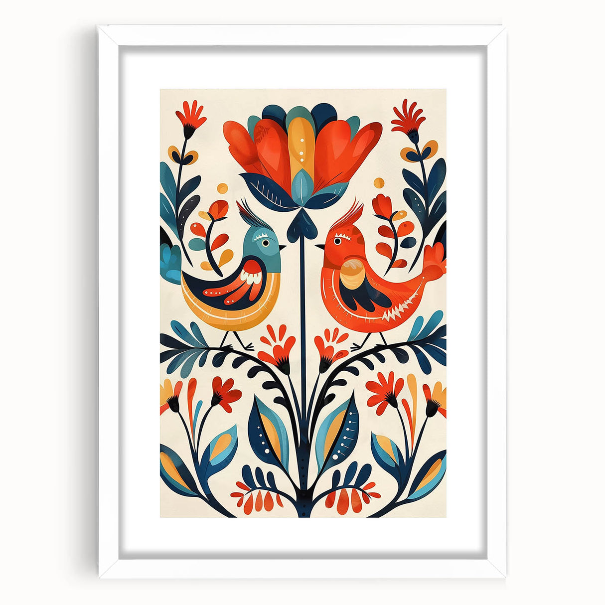 Scandinavian Wall Art | Vibrant Nordic Bird Floral Art Print | Hygge Style