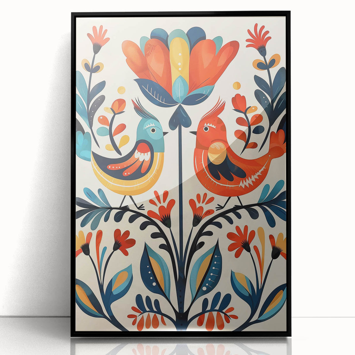Scandinavian Wall Art | Vibrant Nordic Bird Floral Art Print | Hygge Style