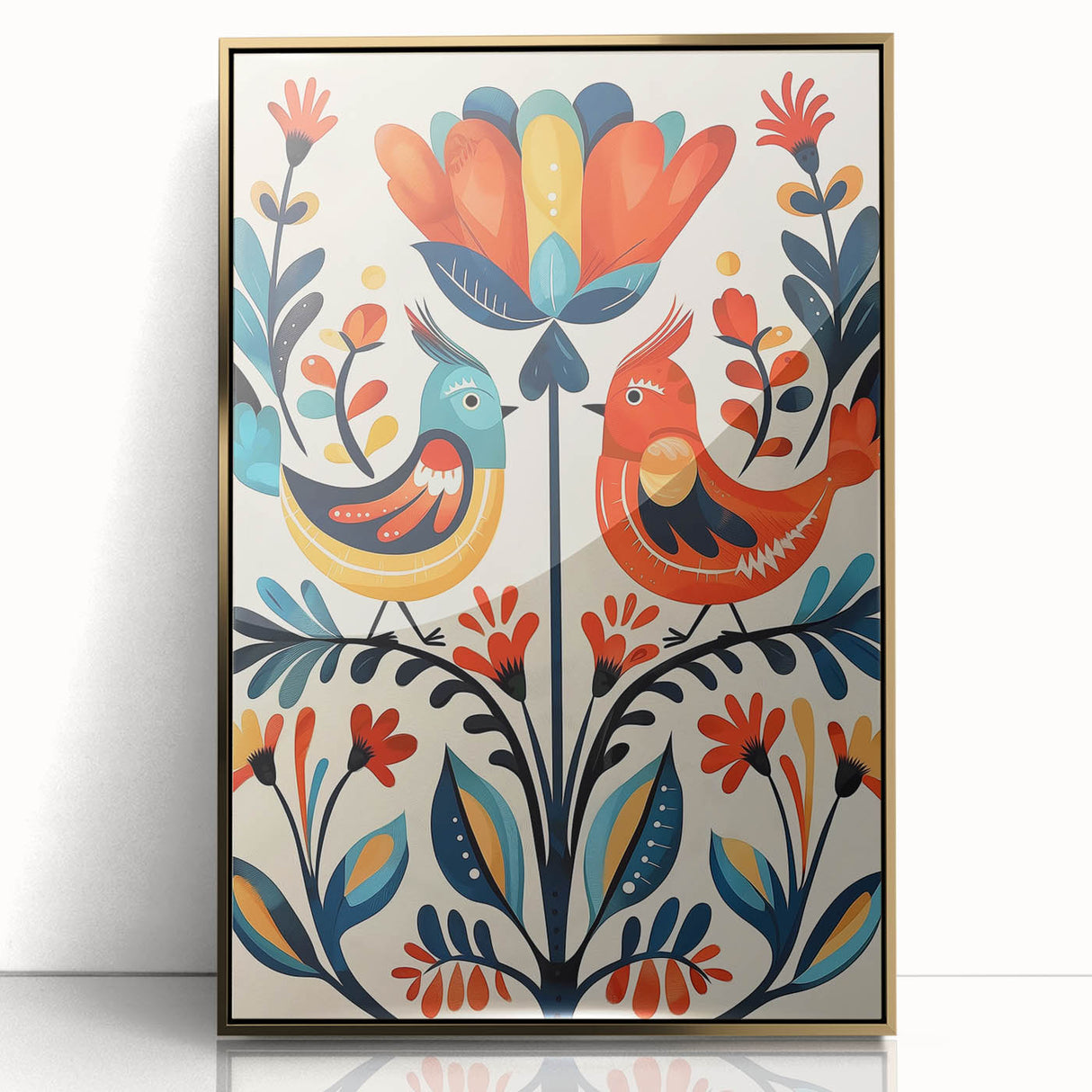 Scandinavian Wall Art | Vibrant Nordic Bird Floral Art Print | Hygge Style