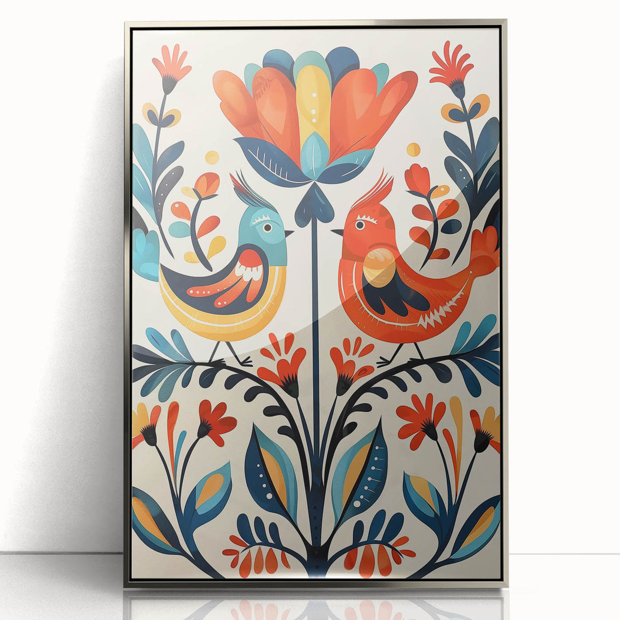 Scandinavian Wall Art | Vibrant Nordic Bird Floral Art Print | Hygge Style