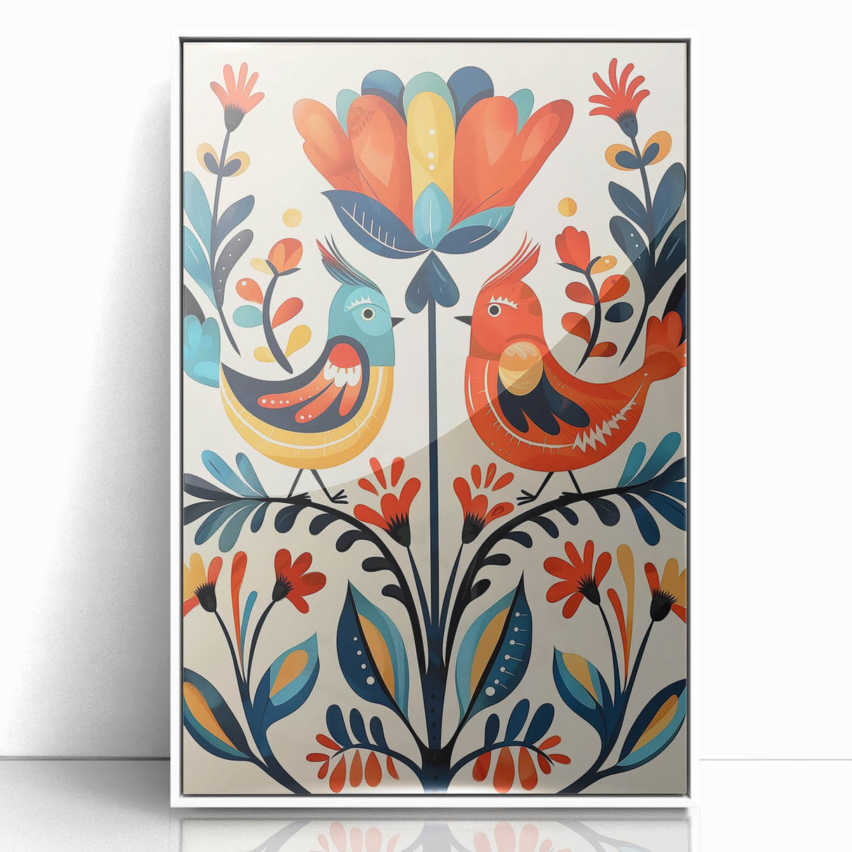 Scandinavian Wall Art | Vibrant Nordic Bird Floral Art Print | Hygge Style