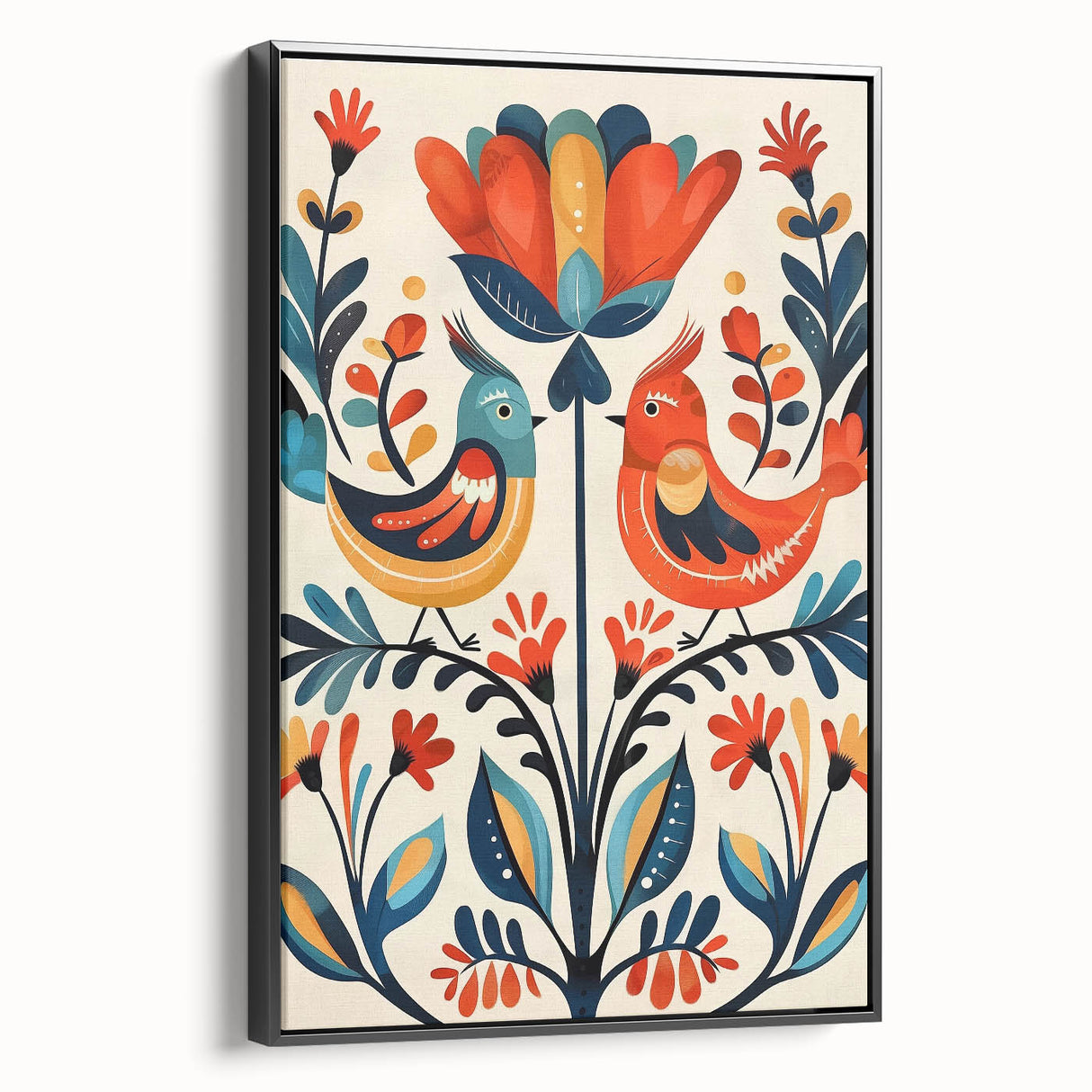 Scandinavian Wall Art | Vibrant Nordic Bird Floral Art Print | Hygge Style