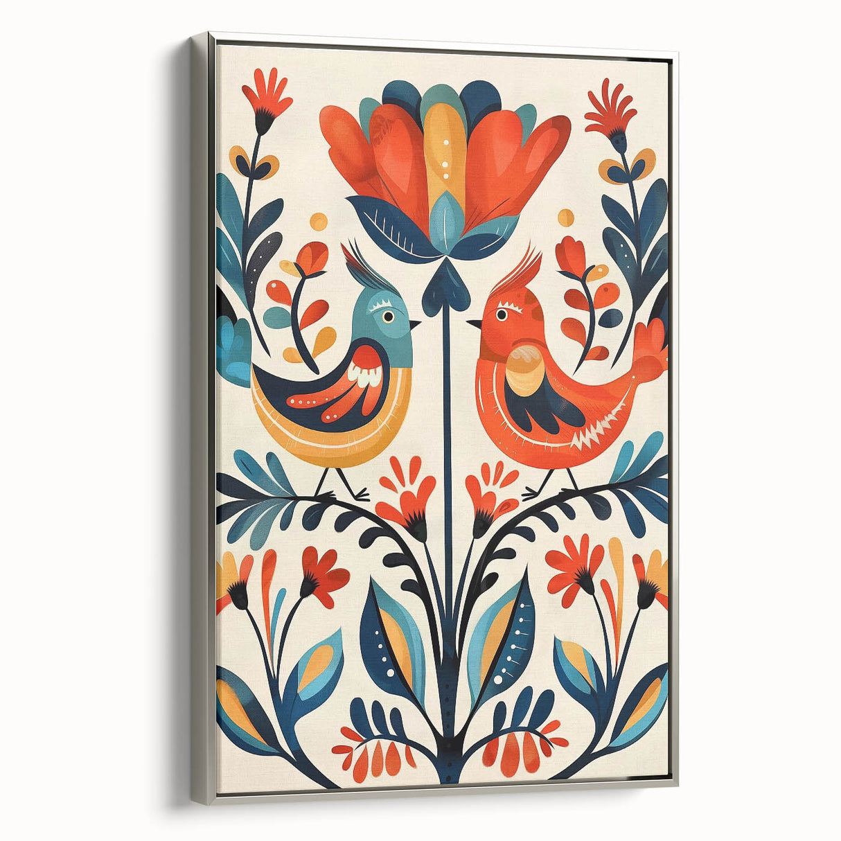 Scandinavian Wall Art | Vibrant Nordic Bird Floral Art Print | Hygge Style