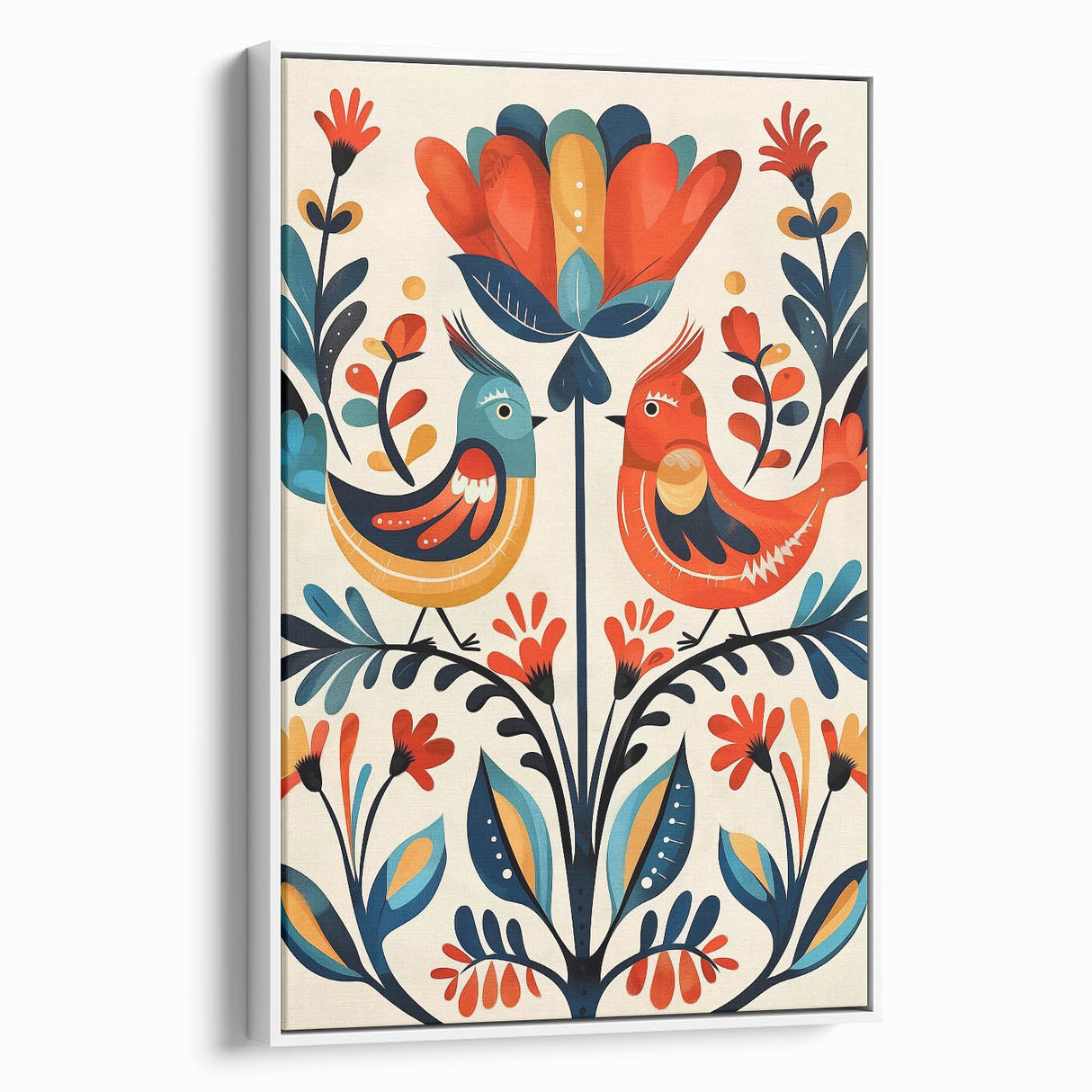 Scandinavian Wall Art | Vibrant Nordic Bird Floral Art Print | Hygge Style