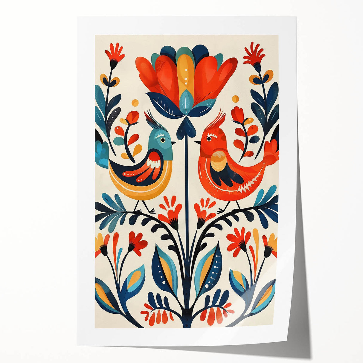 Scandinavian Wall Art | Vibrant Nordic Bird Floral Art Print | Hygge Style