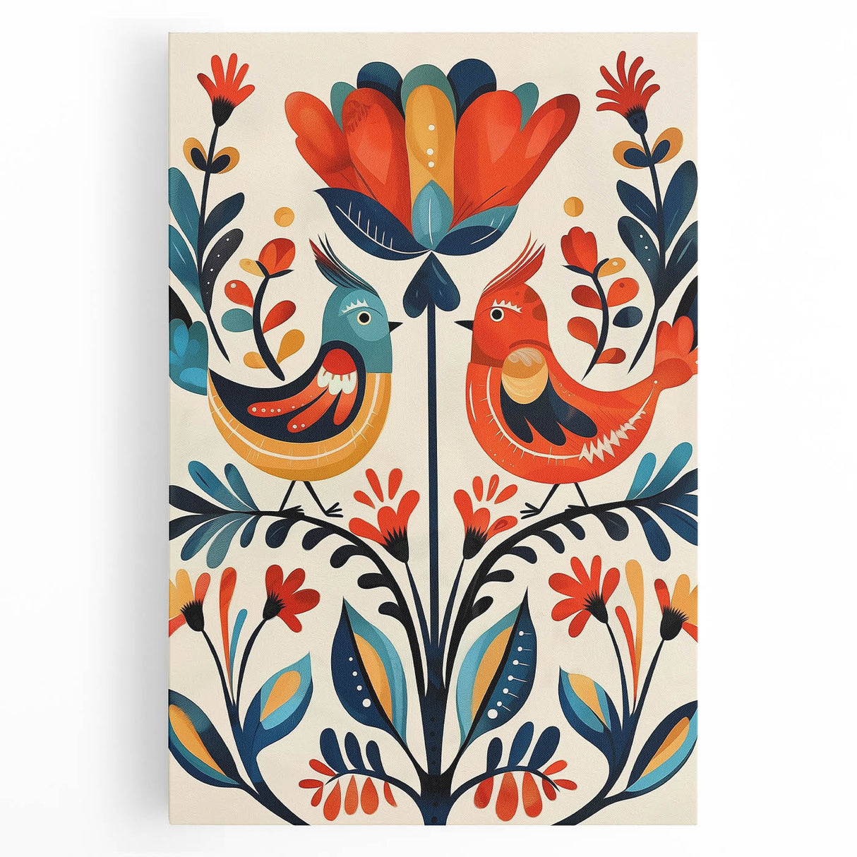 Scandinavian Wall Art | Vibrant Nordic Bird Floral Art Print | Hygge Style
