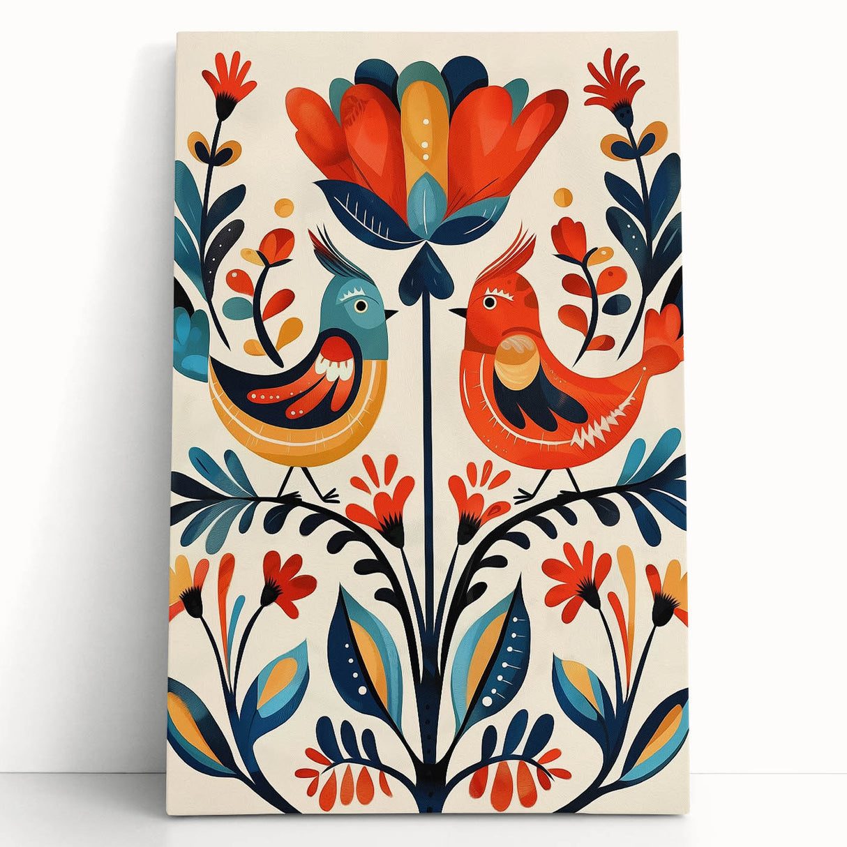 Scandinavian Wall Art | Vibrant Nordic Bird Floral Art Print | Hygge Style