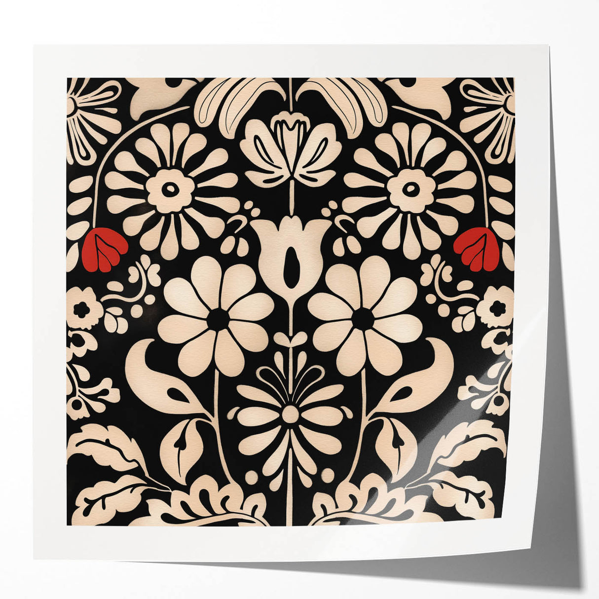 Scandinavian Floral Wall Art | Nordic Black and Beige Art Print | Hygge