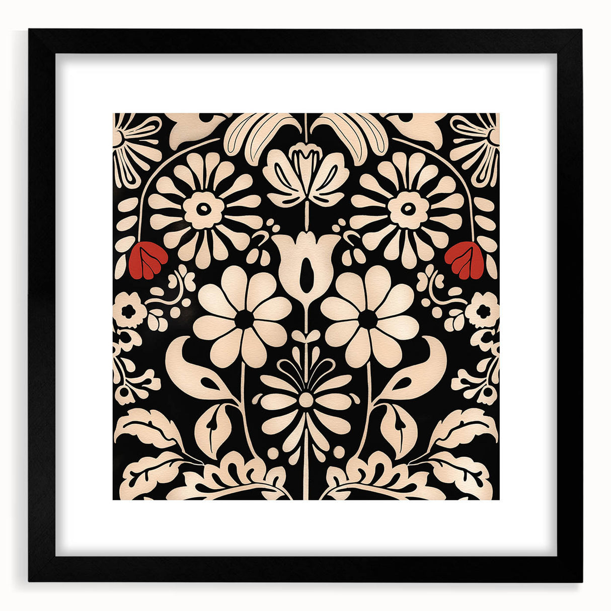 Scandinavian Floral Wall Art | Nordic Black and Beige Art Print | Hygge