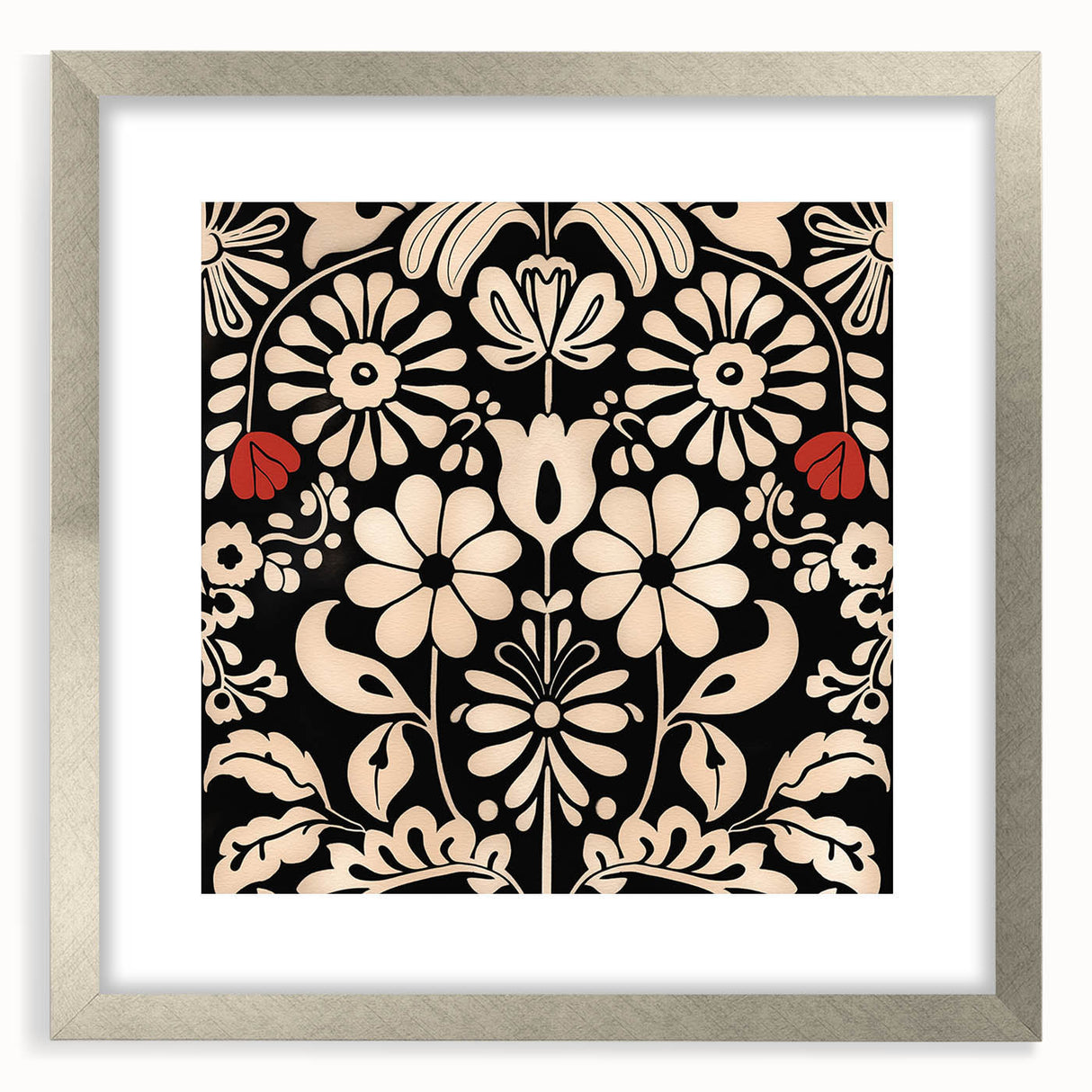 Scandinavian Floral Wall Art | Nordic Black and Beige Art Print | Hygge