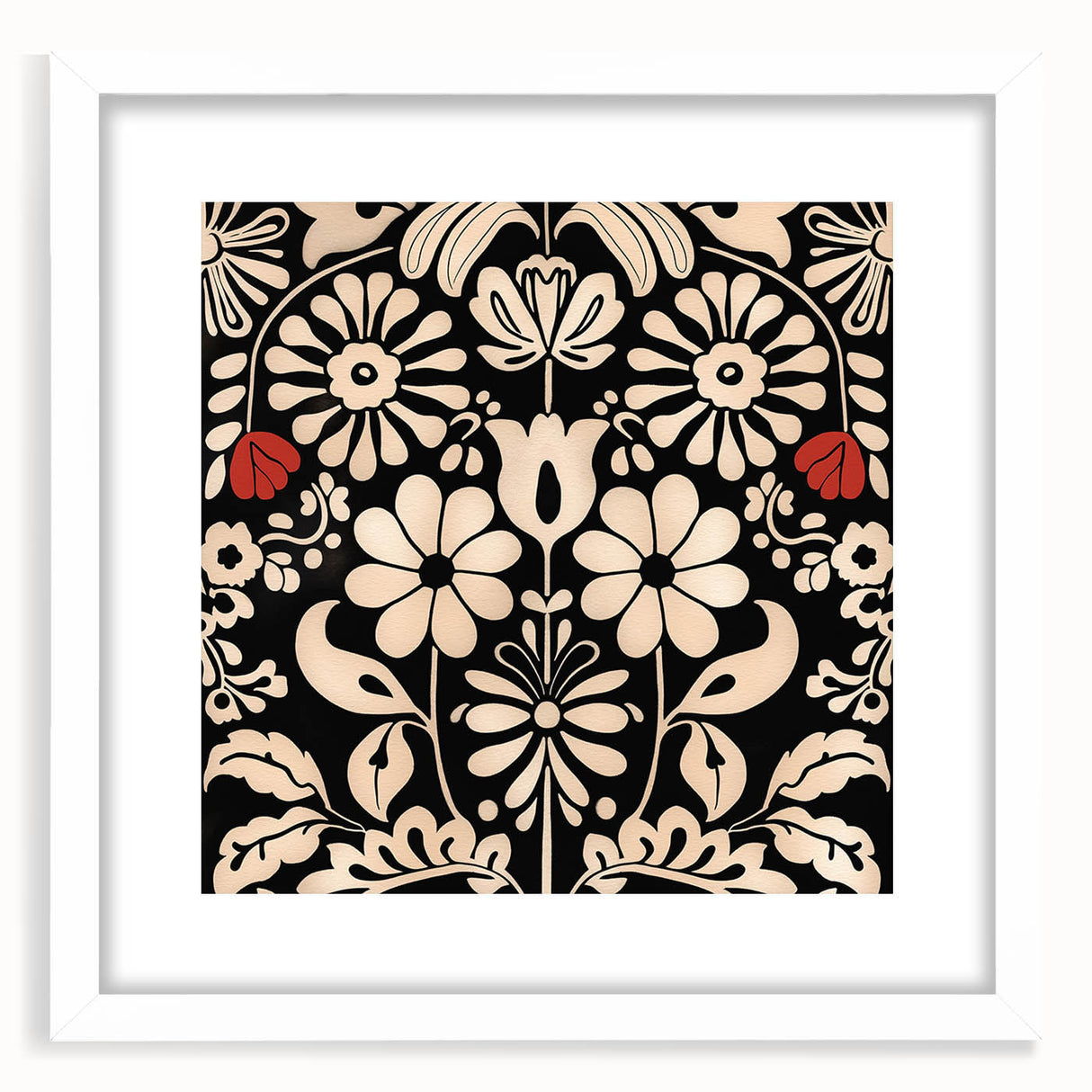 Scandinavian Floral Wall Art | Nordic Black and Beige Art Print | Hygge