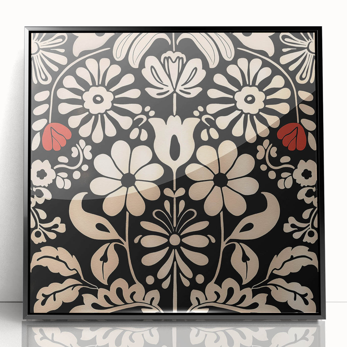 Scandinavian Floral Wall Art | Nordic Black and Beige Art Print | Hygge
