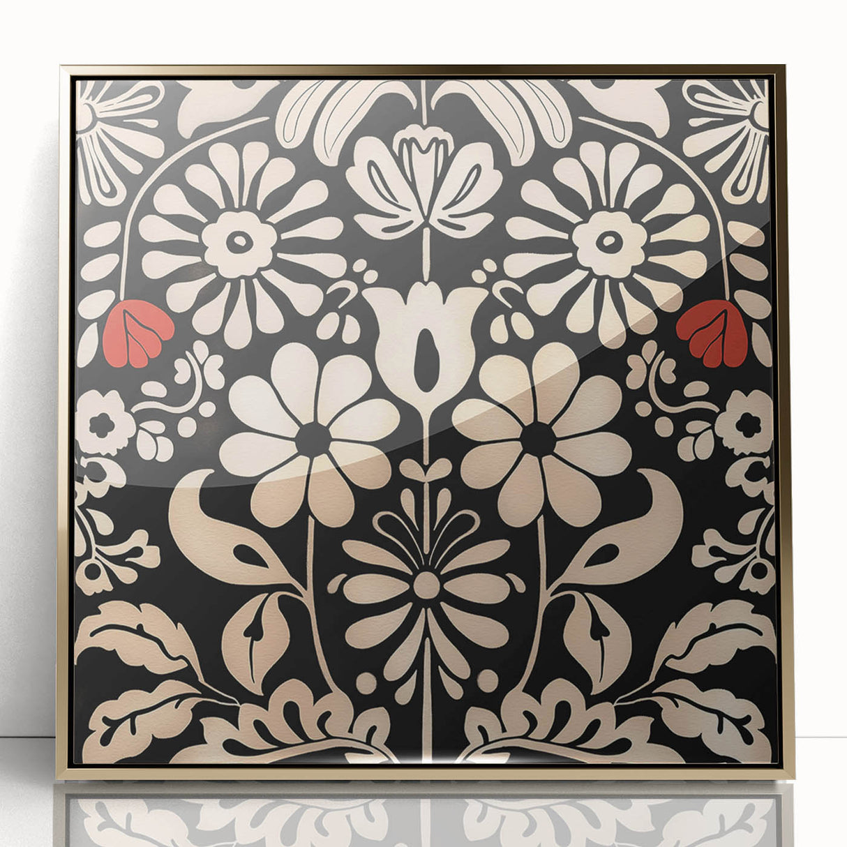 Scandinavian Floral Wall Art | Nordic Black and Beige Art Print | Hygge