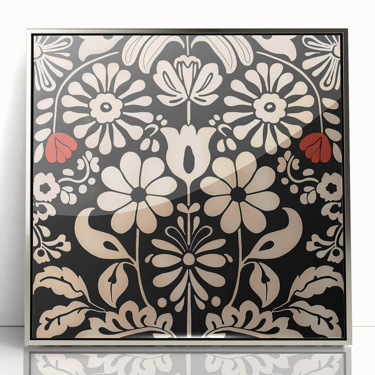 Scandinavian Floral Wall Art | Nordic Black and Beige Art Print | Hygge
