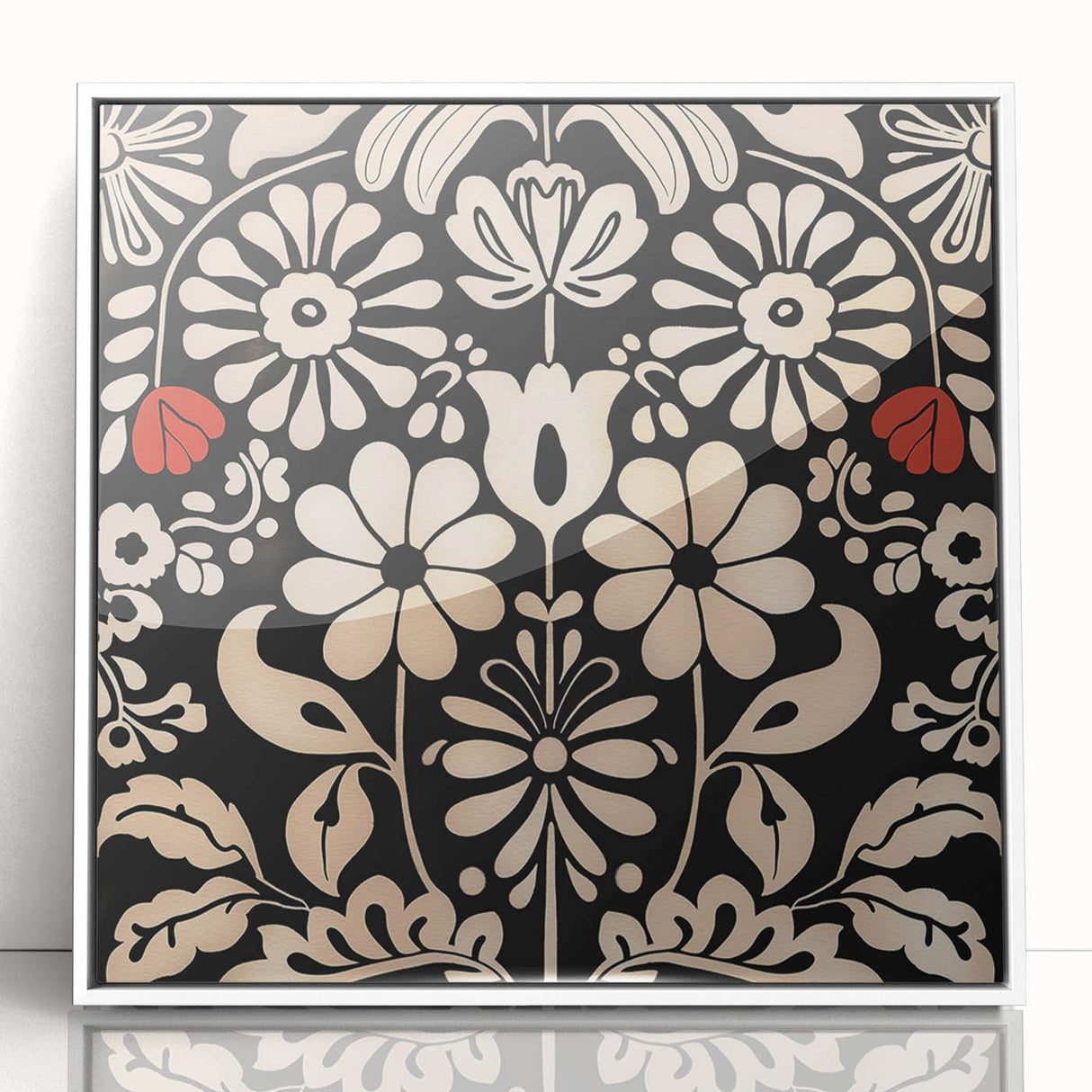 Scandinavian Floral Wall Art | Nordic Black and Beige Art Print | Hygge