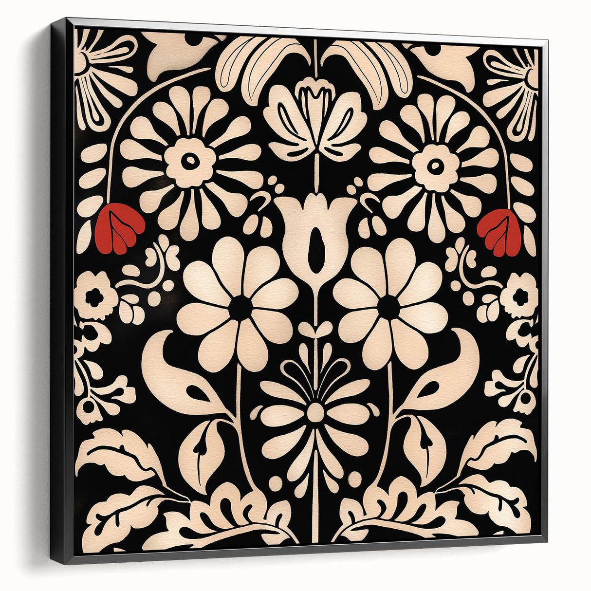 Scandinavian Floral Wall Art | Nordic Black and Beige Art Print | Hygge