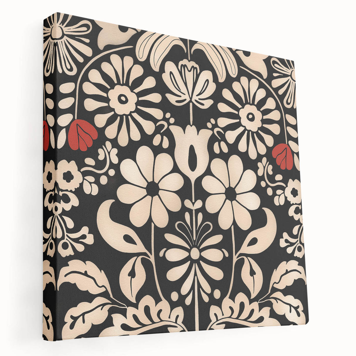 Scandinavian Floral Wall Art | Nordic Black and Beige Art Print | Hygge