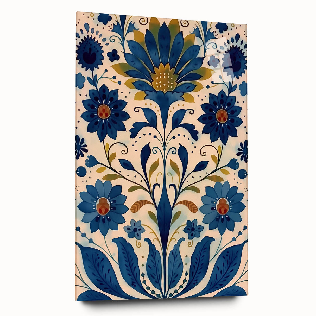 Scandinavian Wall Art | Blue and Gold Floral Nordic Art Print | Hygge