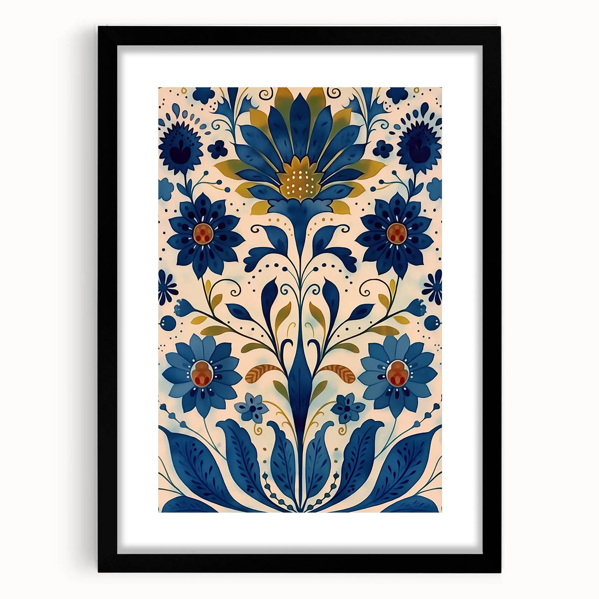 Scandinavian Wall Art | Blue and Gold Floral Nordic Art Print | Hygge