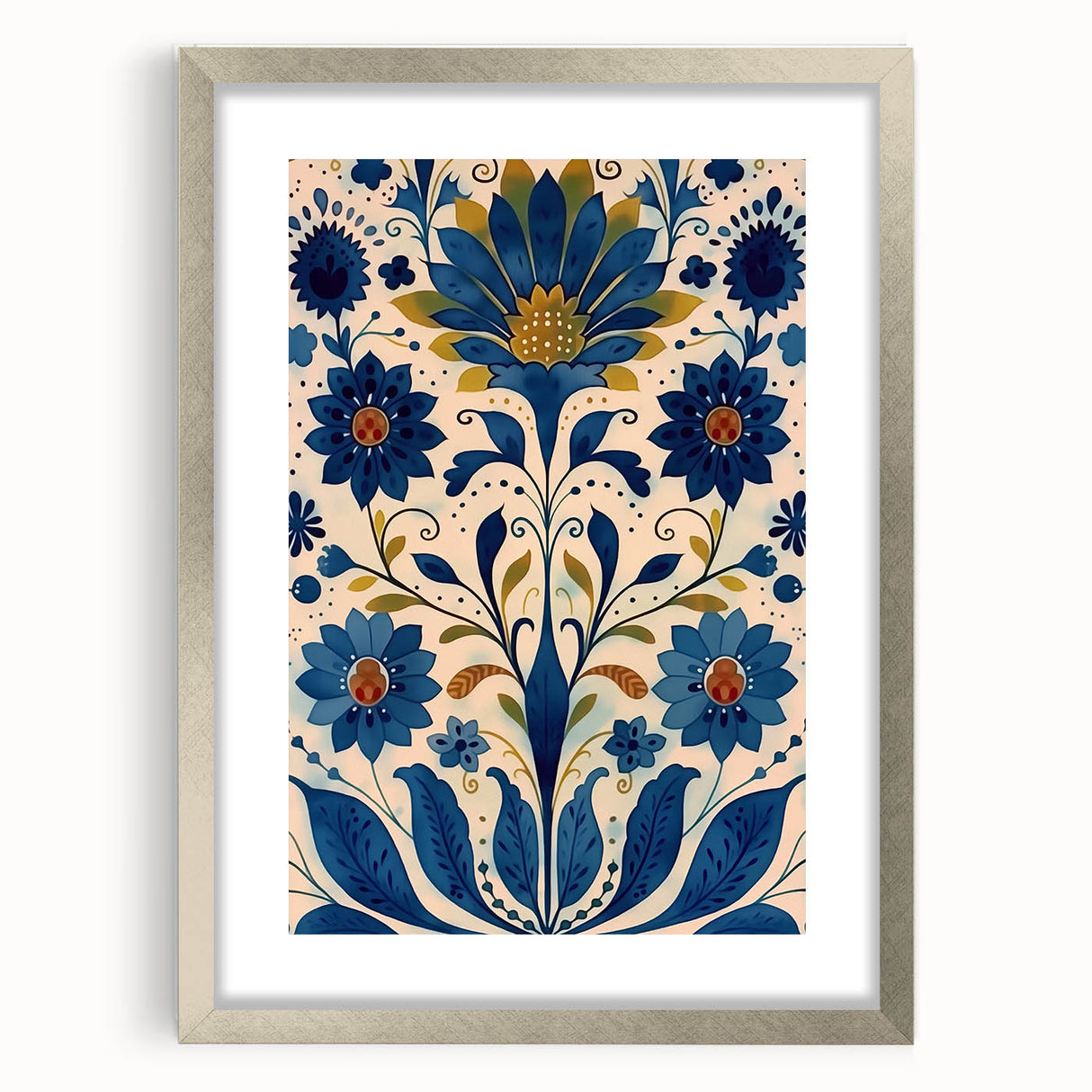 Scandinavian Wall Art | Blue and Gold Floral Nordic Art Print | Hygge