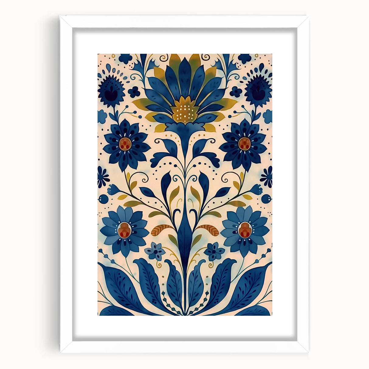 Scandinavian Wall Art | Blue and Gold Floral Nordic Art Print | Hygge