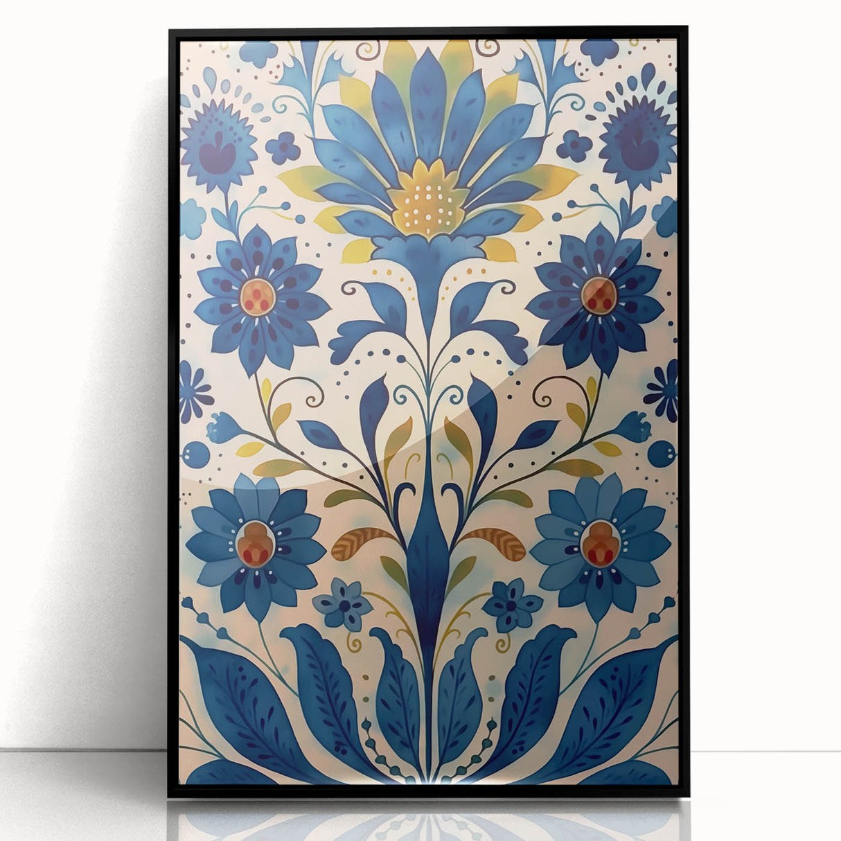 Scandinavian Wall Art | Blue and Gold Floral Nordic Art Print | Hygge