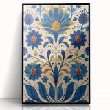 Scandinavian Wall Art | Blue and Gold Floral Nordic Art Print | Hygge