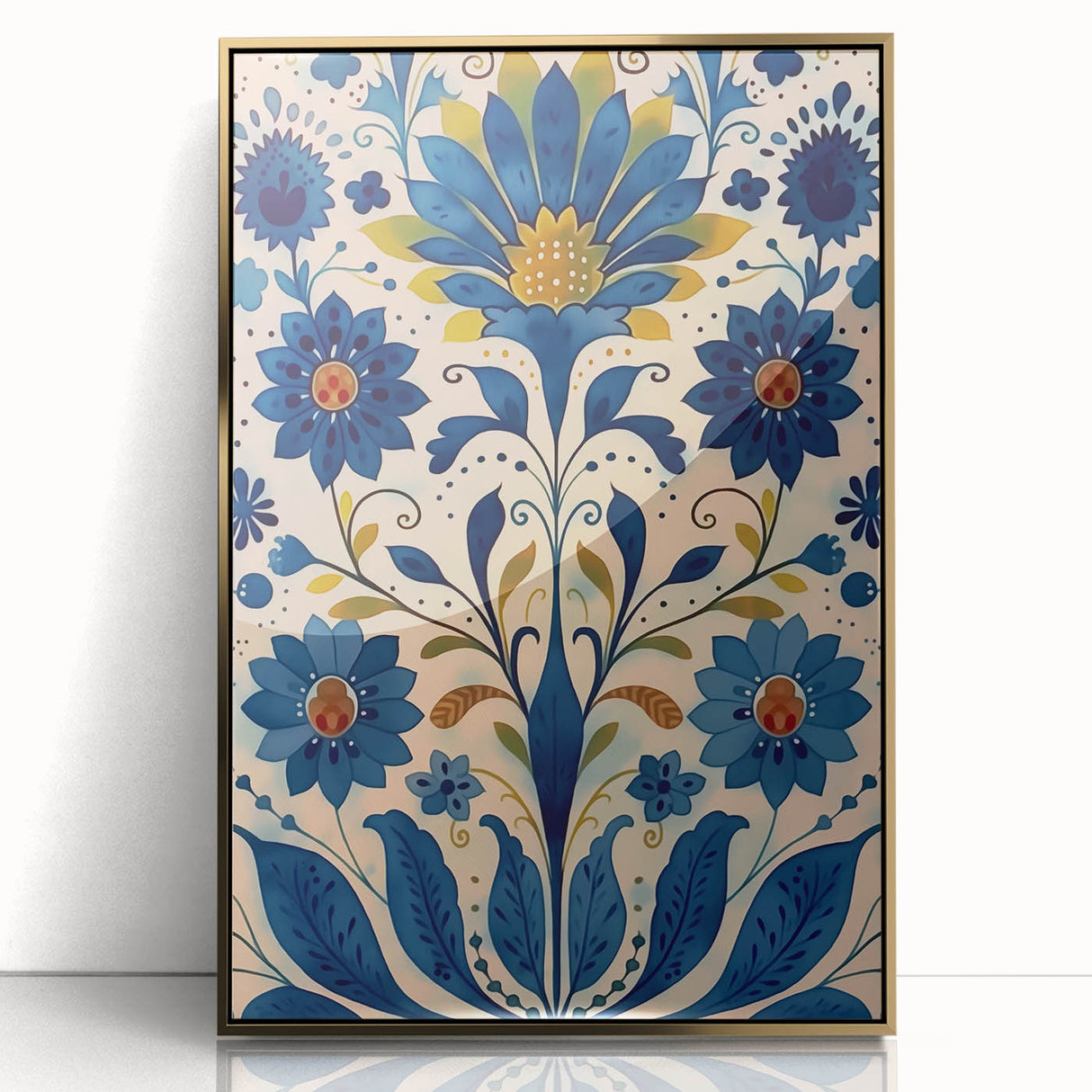 Scandinavian Wall Art | Blue and Gold Floral Nordic Art Print | Hygge