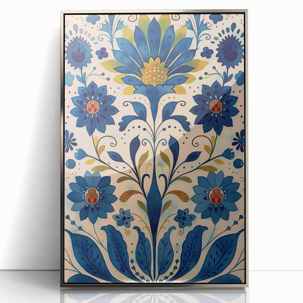 Scandinavian Wall Art | Blue and Gold Floral Nordic Art Print | Hygge