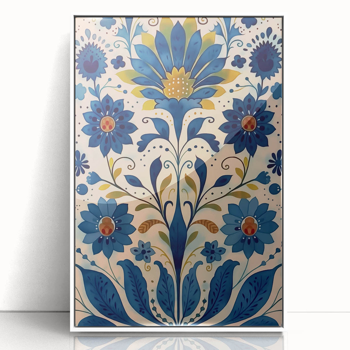 Scandinavian Wall Art | Blue and Gold Floral Nordic Art Print | Hygge