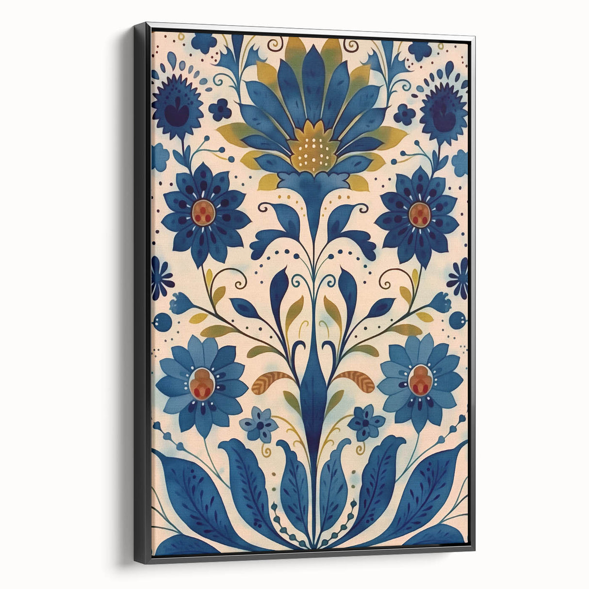 Scandinavian Wall Art | Blue and Gold Floral Nordic Art Print | Hygge