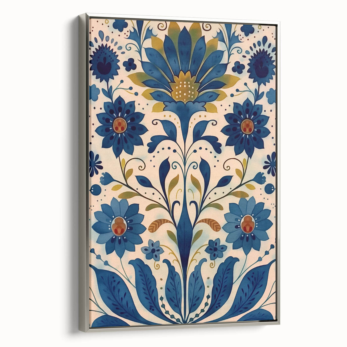 Scandinavian Wall Art | Blue and Gold Floral Nordic Art Print | Hygge