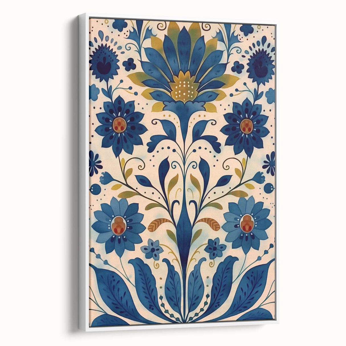 Scandinavian Wall Art | Blue and Gold Floral Nordic Art Print | Hygge