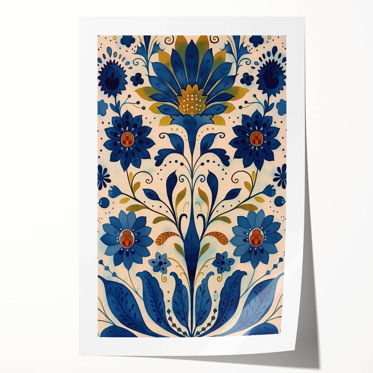 Scandinavian Wall Art | Blue and Gold Floral Nordic Art Print | Hygge