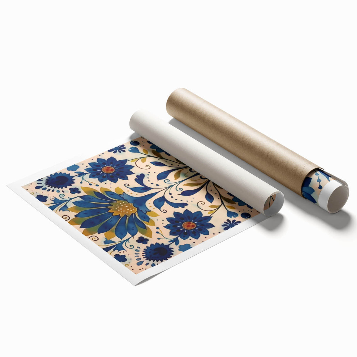Scandinavian Wall Art | Blue and Gold Floral Nordic Art Print | Hygge