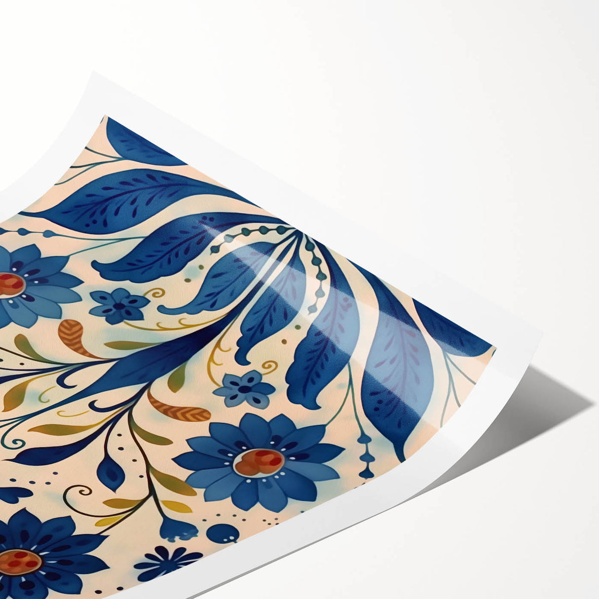 Scandinavian Wall Art | Blue and Gold Floral Nordic Art Print | Hygge