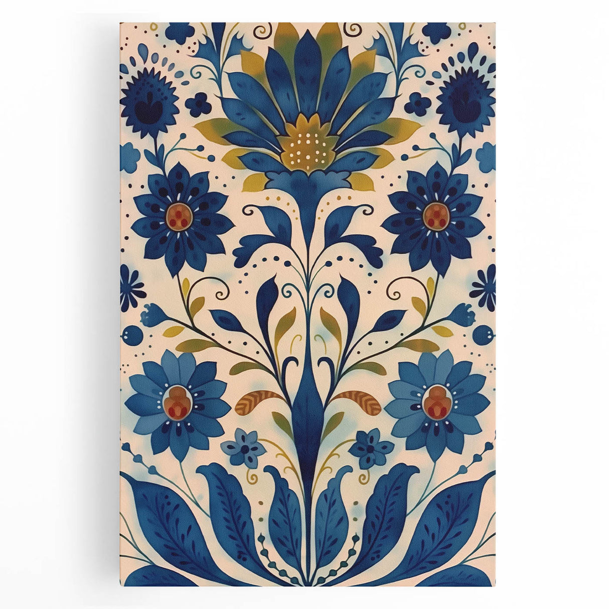 Scandinavian Wall Art | Blue and Gold Floral Nordic Art Print | Hygge