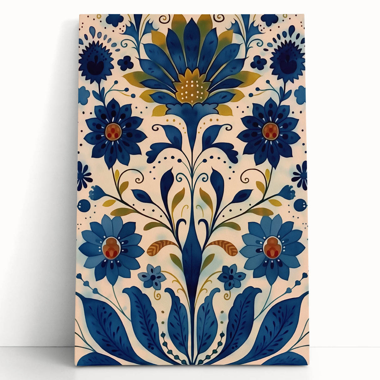 Scandinavian Wall Art | Blue and Gold Floral Nordic Art Print | Hygge