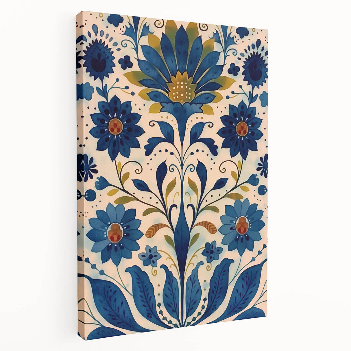 Scandinavian Wall Art | Blue and Gold Floral Nordic Art Print | Hygge