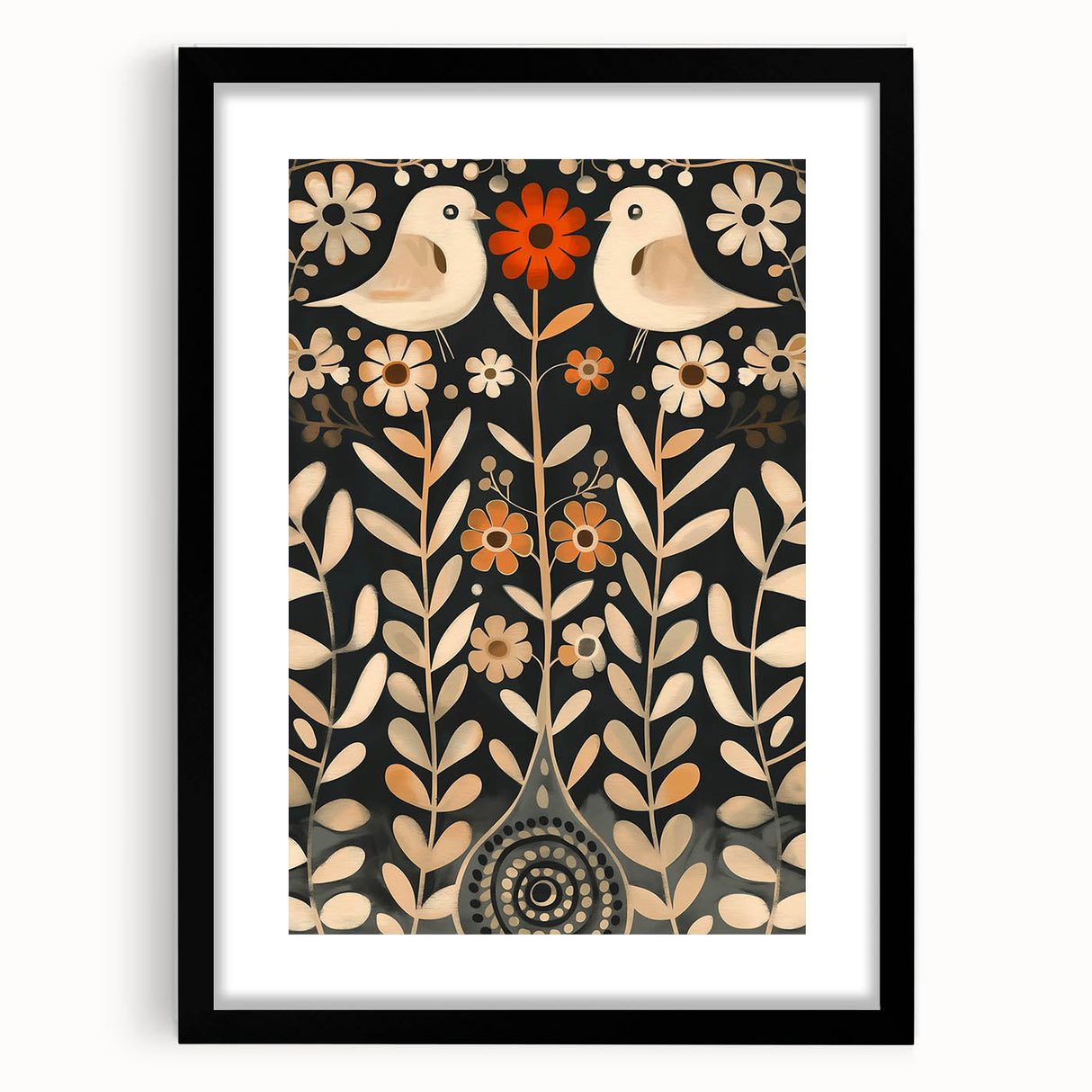 Scandinavian Wall Art | Beige and Orange Nordic Bird Art Print | Hygge
